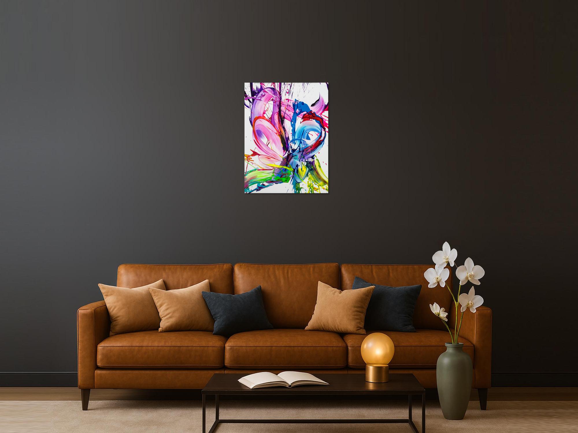 Gemälde Original abstrakt 80x60cm Action Painting zeitgenössisch handgefertigt Splash Art weiß rosa pink hochwertig