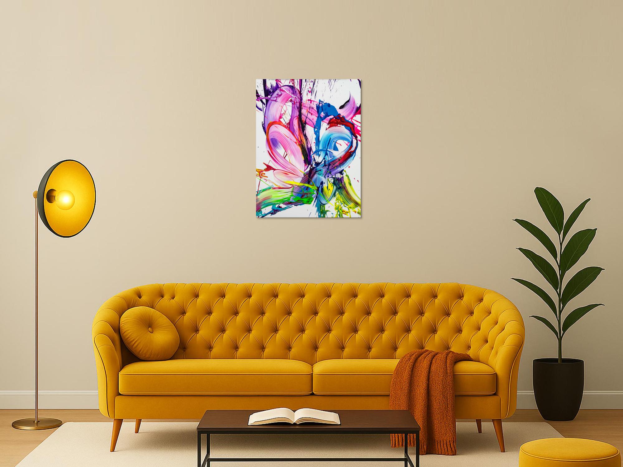 Gemälde Original abstrakt 80x60cm Action Painting zeitgenössisch handgefertigt Splash Art weiß rosa pink hochwertig