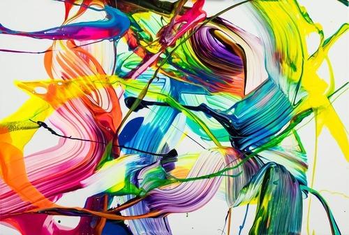 Original Gemälde abstrakt 60x90cm Action Painting Moderne Kunst auf Leinwand NEON Farben weiß bunt gelb einzigartig