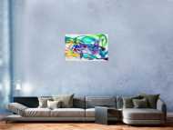 Original Gemälde abstrakt 60x90cm Action Painting expressionistisch handgefertigt Splash Art weiß türkis blau einzigartig