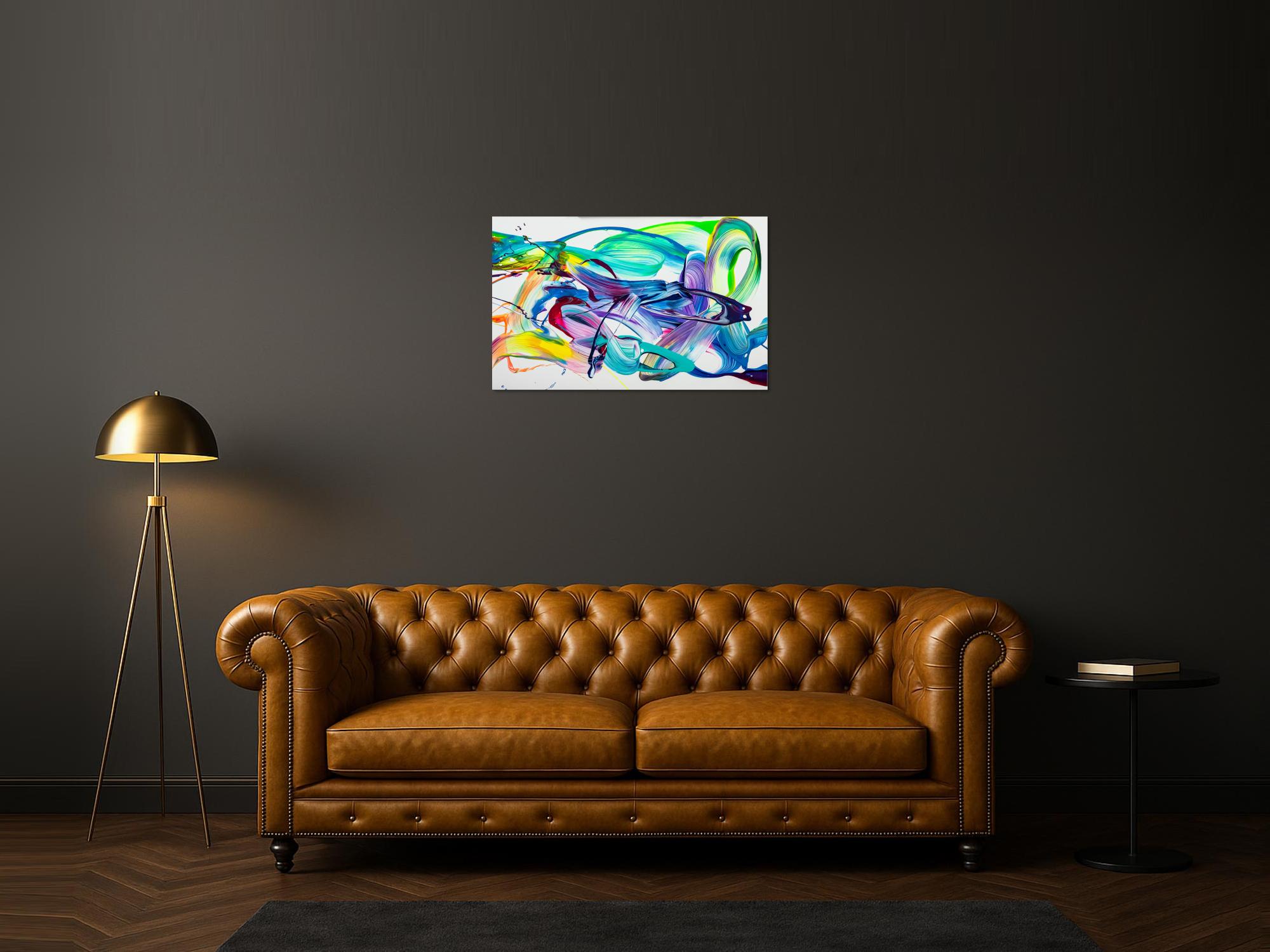 Original Gemälde abstrakt 60x90cm Action Painting expressionistisch handgefertigt Splash Art weiß türkis blau einzigartig