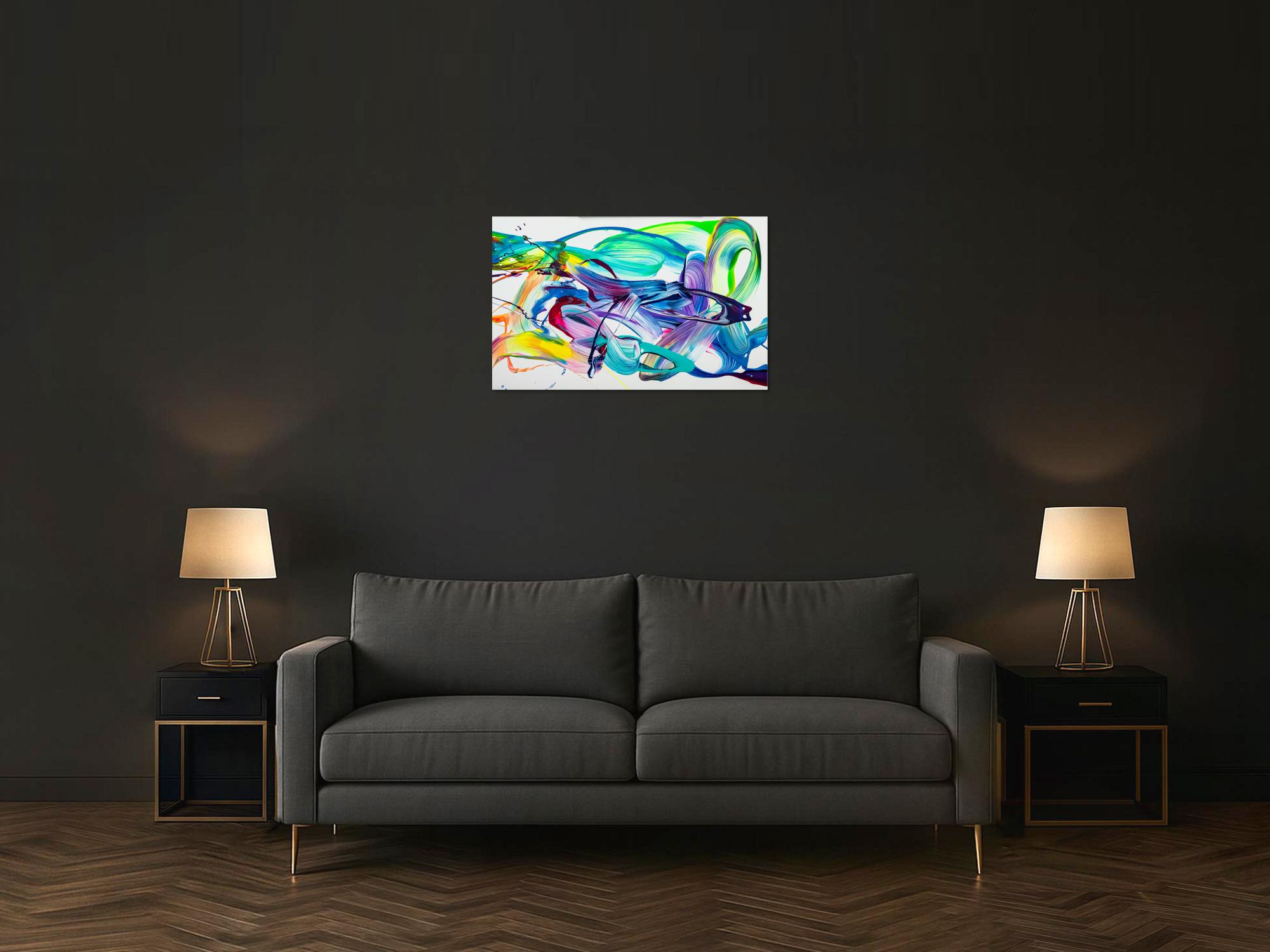 Original Gemälde abstrakt 60x90cm Action Painting expressionistisch handgefertigt Splash Art weiß türkis blau einzigartig