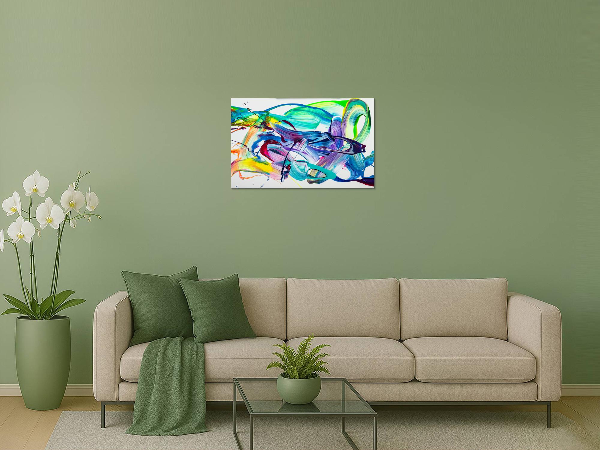 Original Gemälde abstrakt 60x90cm Action Painting expressionistisch handgefertigt Splash Art weiß türkis blau einzigartig