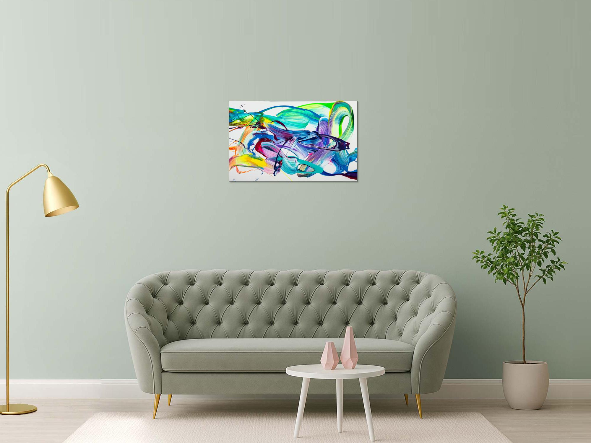 Original Gemälde abstrakt 60x90cm Action Painting expressionistisch handgefertigt Splash Art weiß türkis blau einzigartig