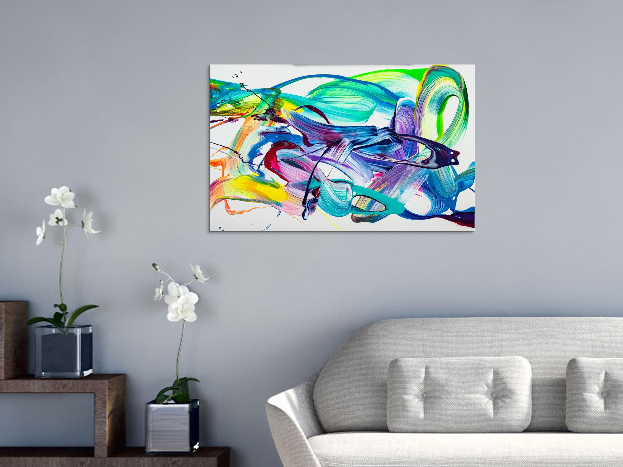 Original Gemälde abstrakt 60x90cm Action Painting expressionistisch handgefertigt Splash Art weiß türkis blau einzigartig