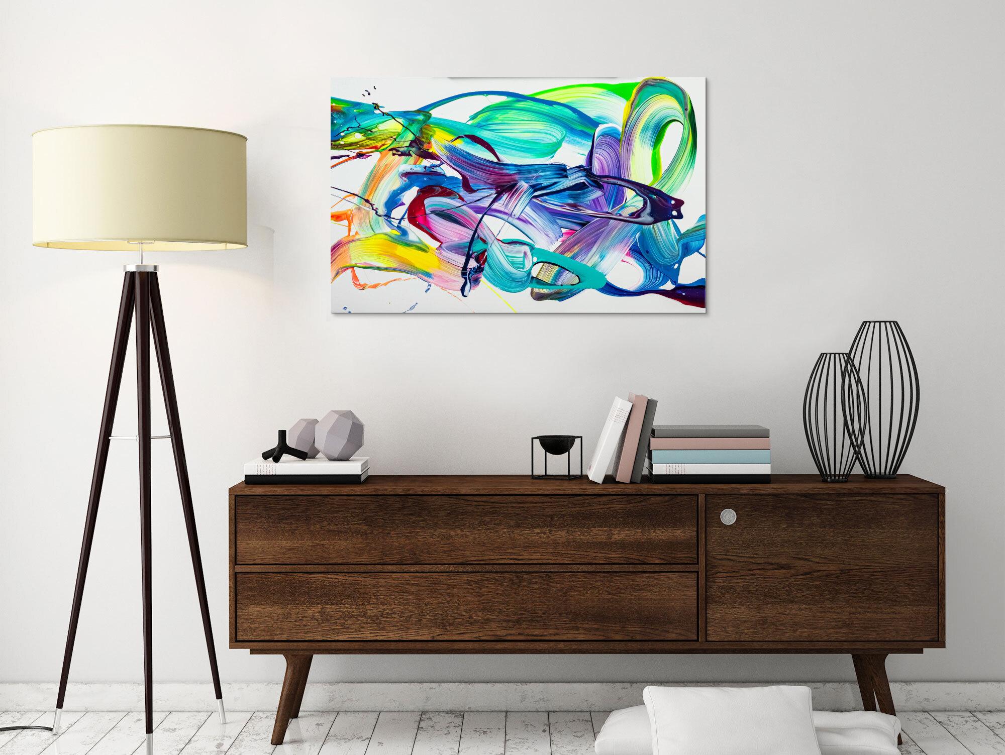 Original Gemälde abstrakt 60x90cm Action Painting expressionistisch handgefertigt Splash Art weiß türkis blau einzigartig