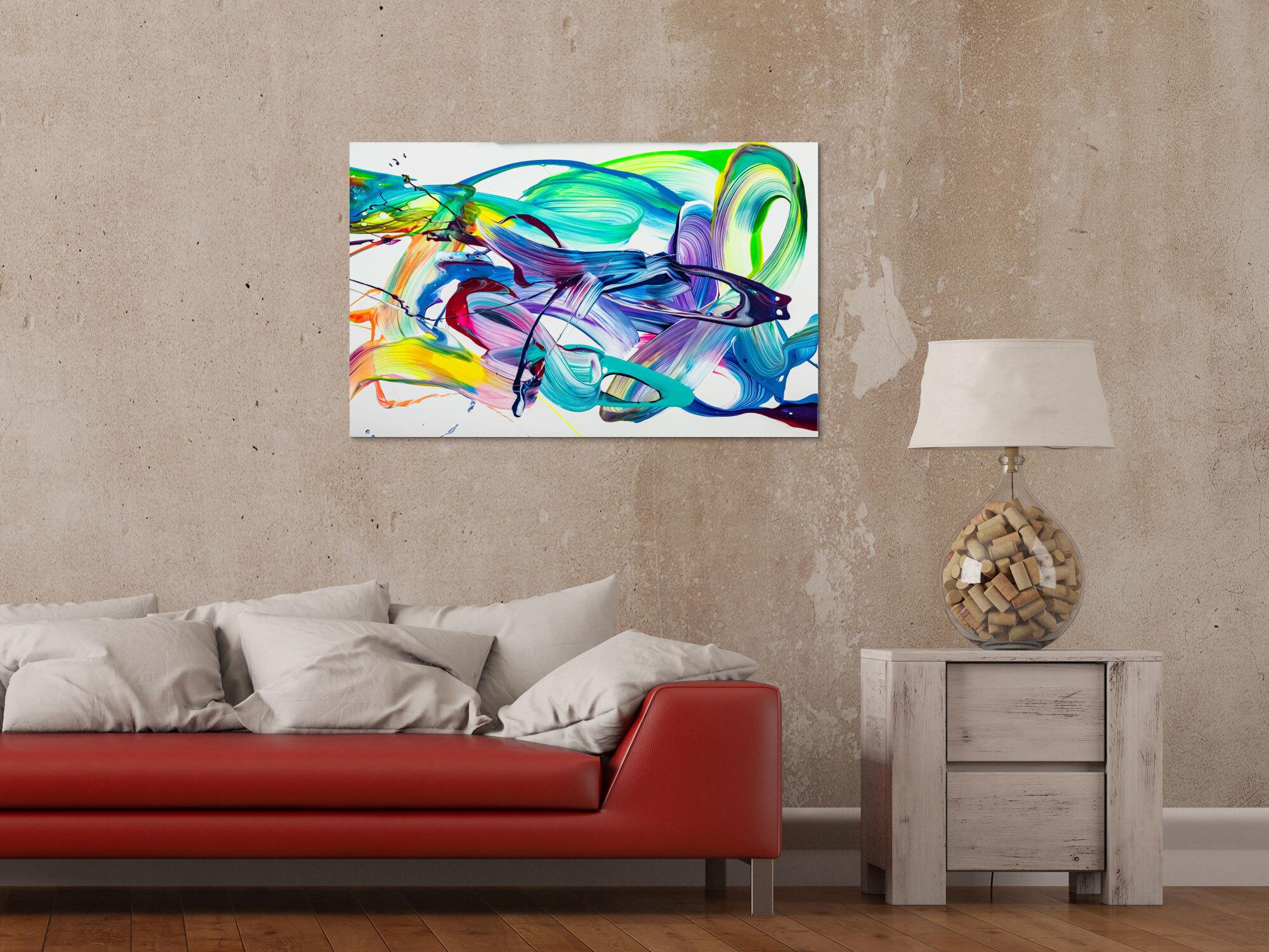 Original Gemälde abstrakt 60x90cm Action Painting expressionistisch handgefertigt Splash Art weiß türkis blau einzigartig