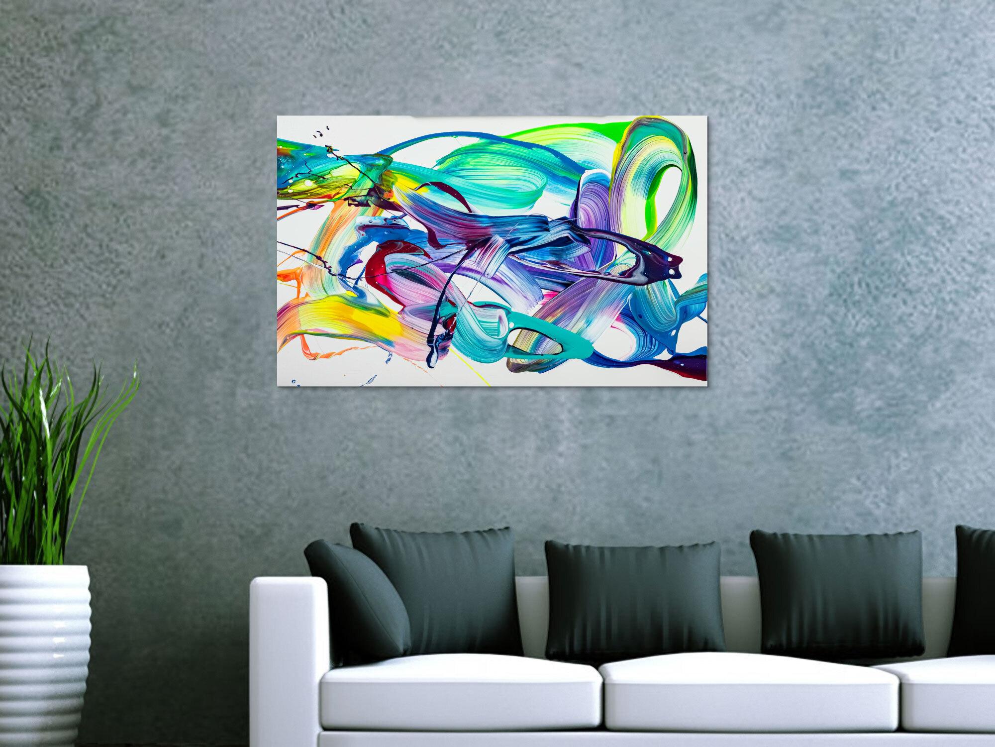 Original Gemälde abstrakt 60x90cm Action Painting expressionistisch handgefertigt Splash Art weiß türkis blau einzigartig