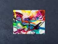 Acrylbild abstrakt 60x80cm Action Painting zeitgenössisch auf Leinwand Splash Art NEON Farben bunt weiß türkis