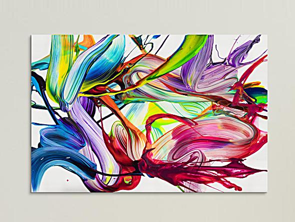 Gemälde Original abstrakt 60x90cm Action Painting handgefertigt Splash Art Neon Farben bunt weiß pink einzigartig