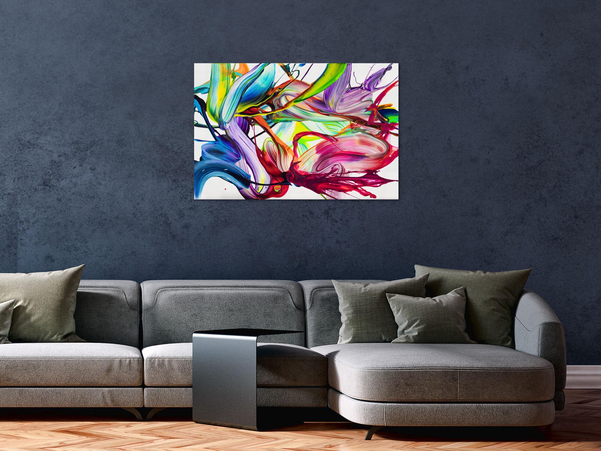 Gemälde Original abstrakt 60x90cm Action Painting handgefertigt Splash Art Neon Farben bunt weiß pink einzigartig