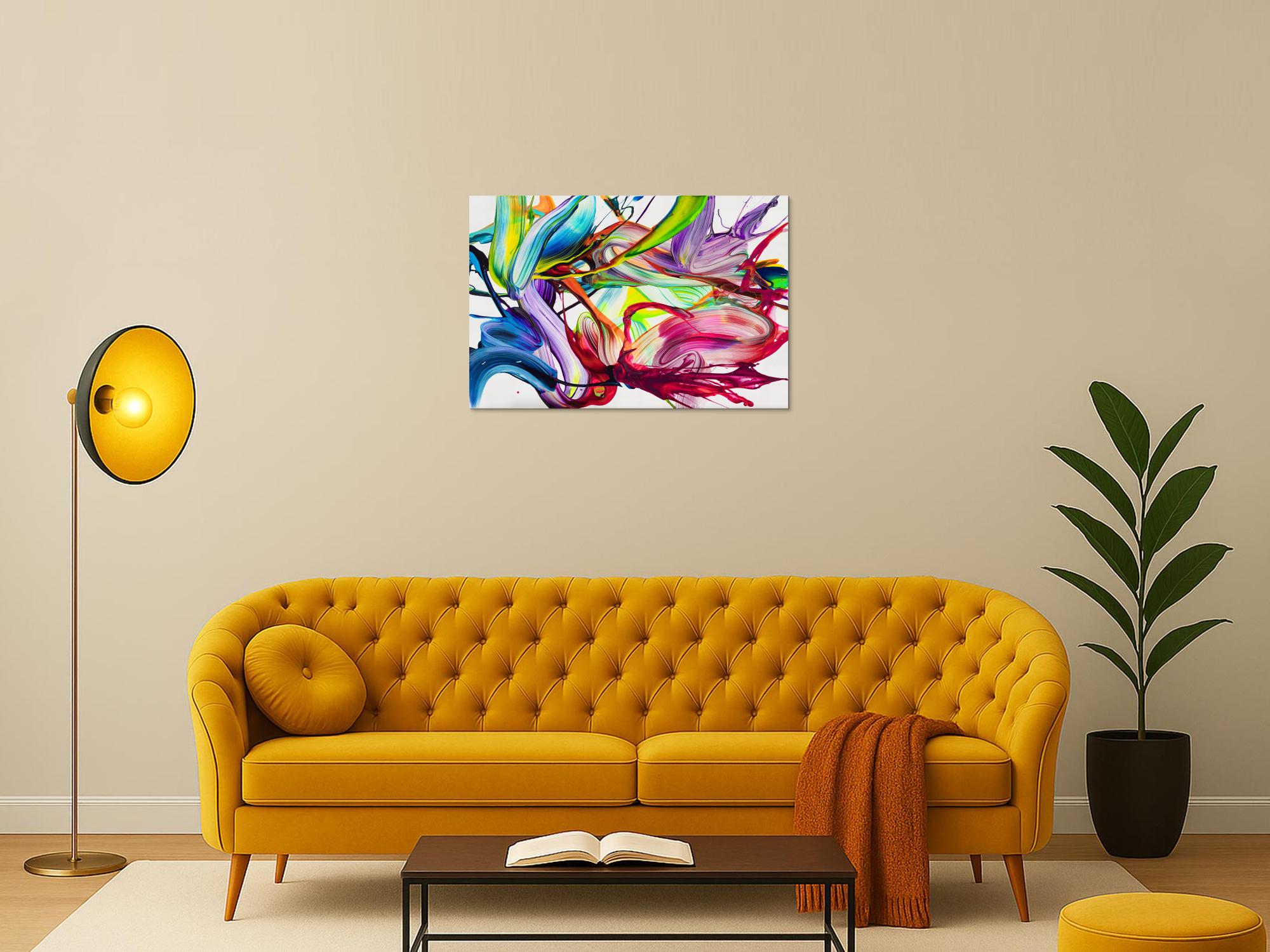 Gemälde Original abstrakt 60x90cm Action Painting handgefertigt Splash Art Neon Farben bunt weiß pink einzigartig