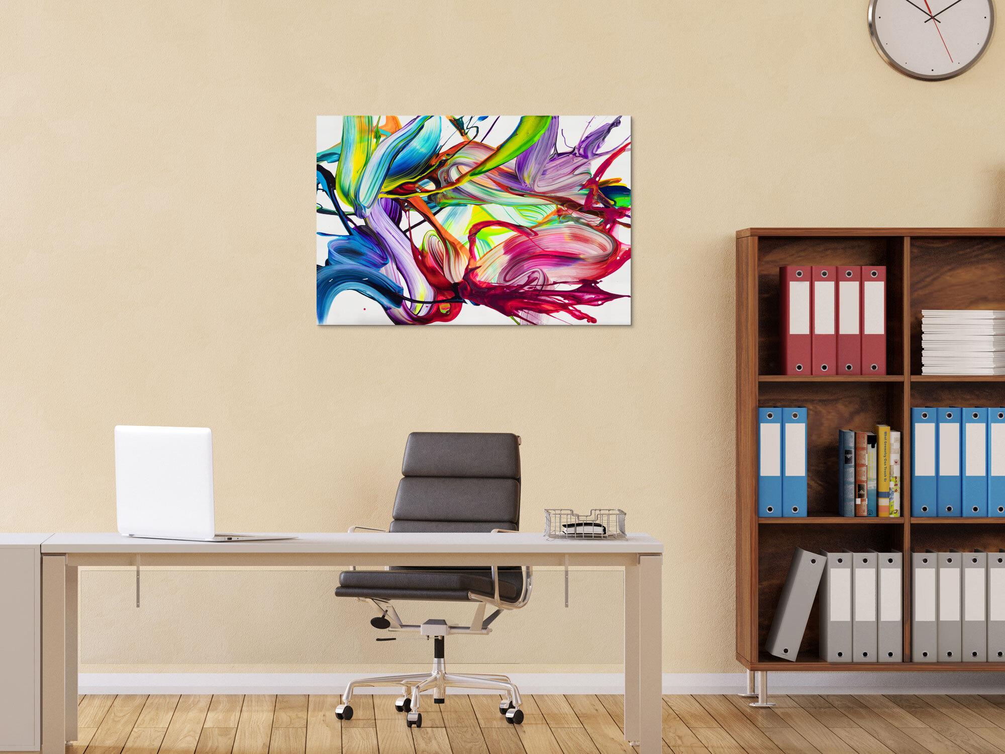 Gemälde Original abstrakt 60x90cm Action Painting handgefertigt Splash Art Neon Farben bunt weiß pink einzigartig