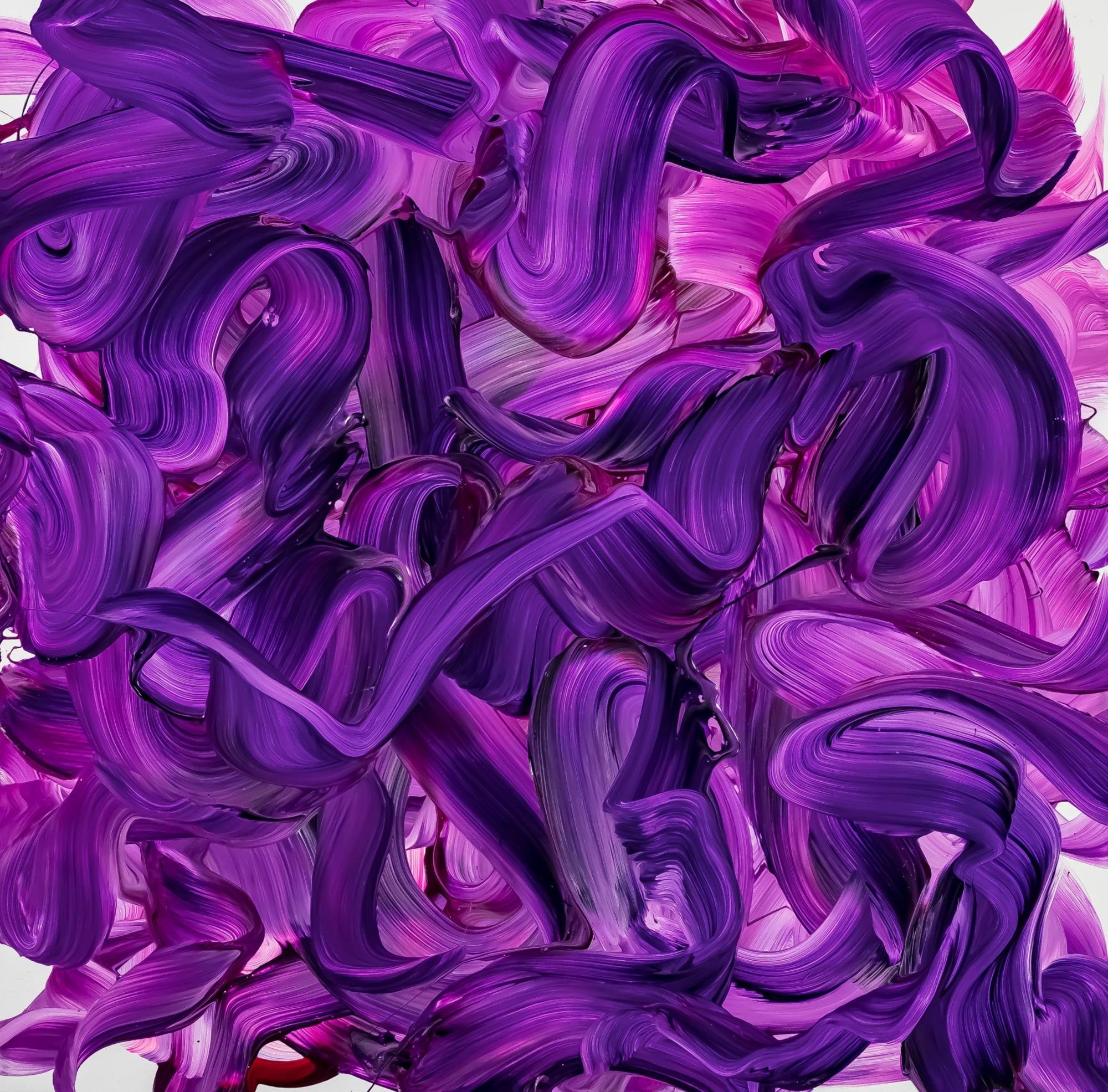 Original Gemälde abstrakt 100x100cm Action Painting expressionistisch handgemalt Mischtechnik violett rosa hochwertig