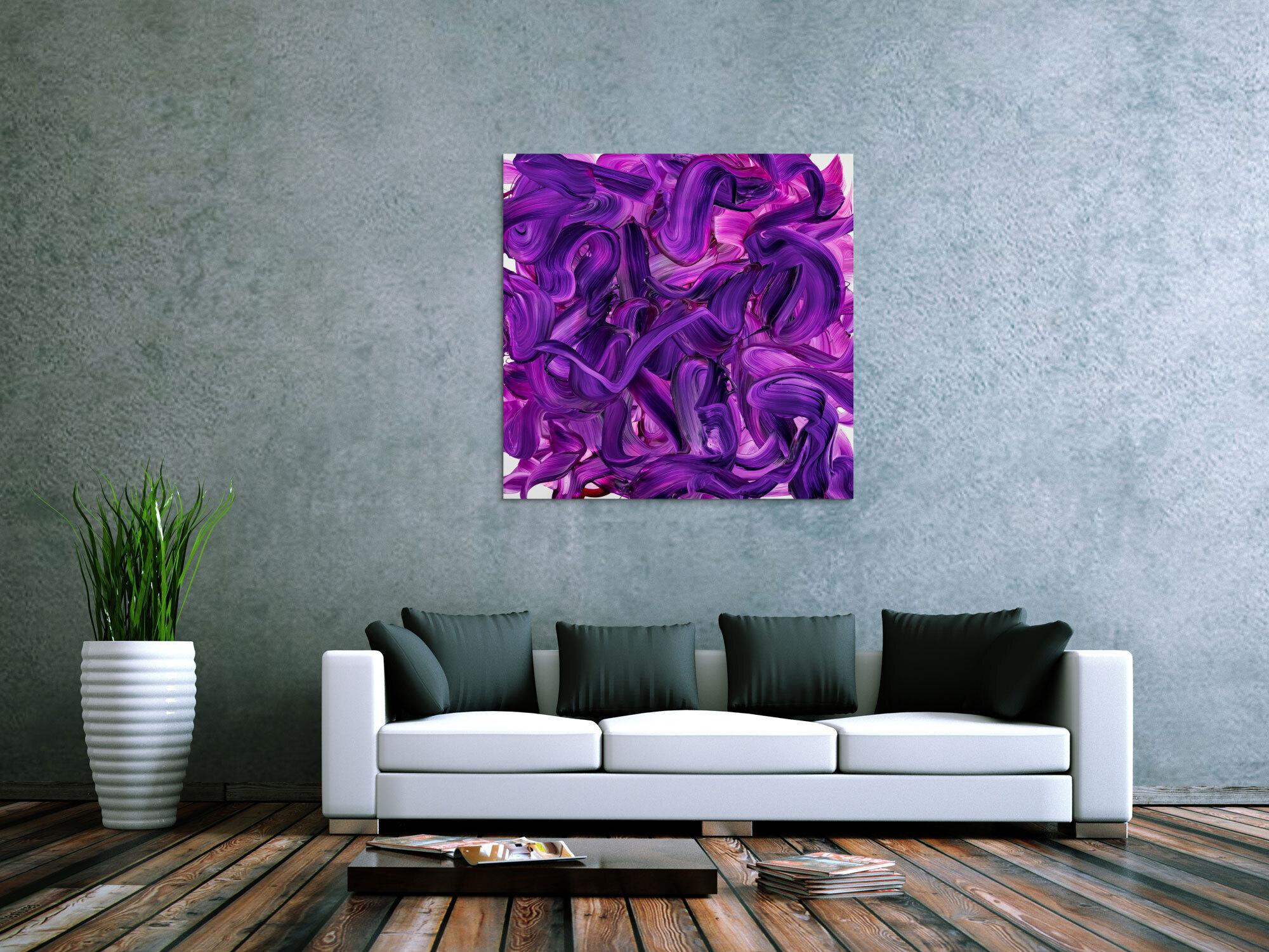Original Gemälde abstrakt 100x100cm Action Painting expressionistisch handgemalt Mischtechnik violett rosa hochwertig