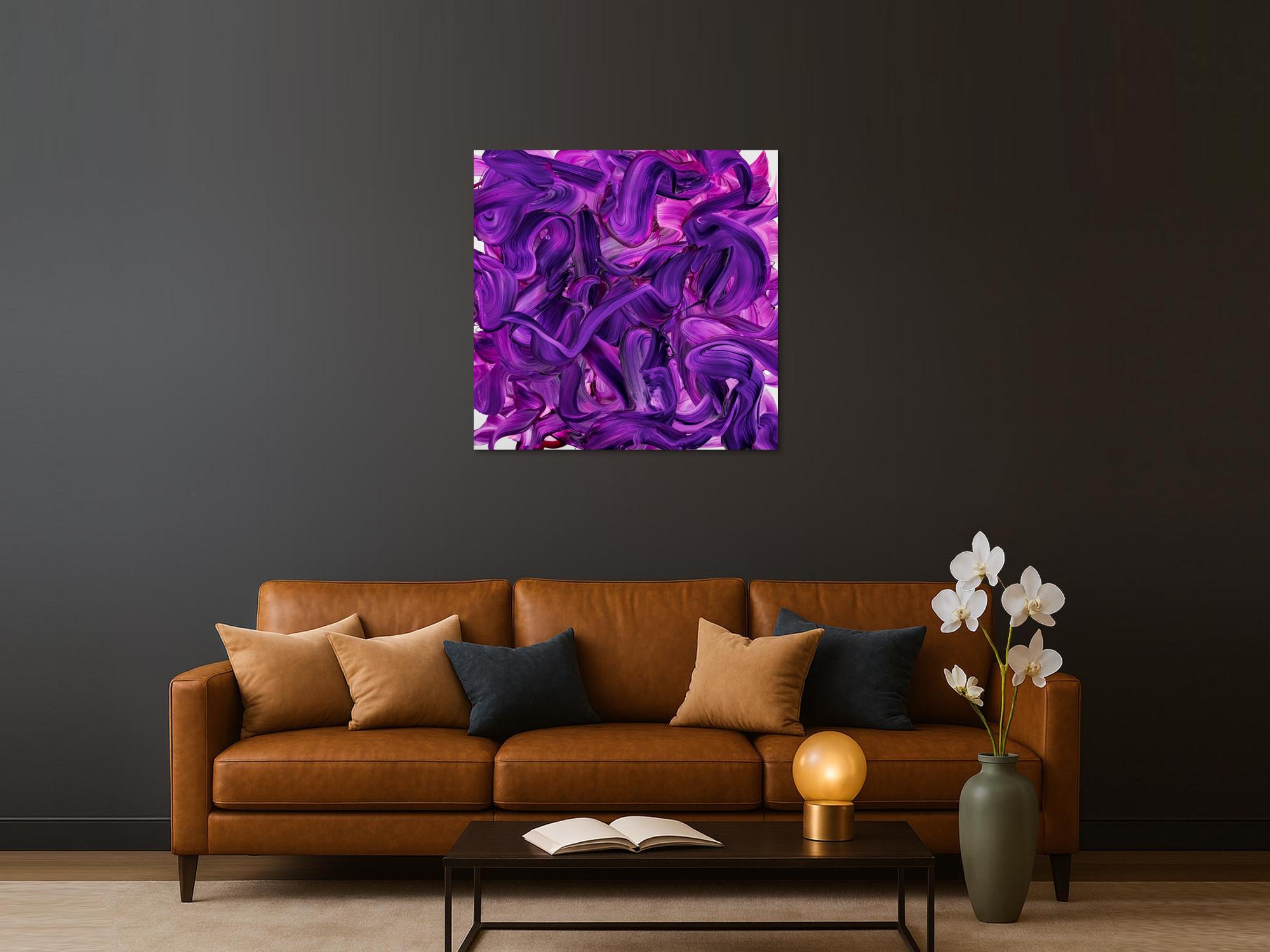 Original Gemälde abstrakt 100x100cm Action Painting expressionistisch handgemalt Mischtechnik violett rosa hochwertig