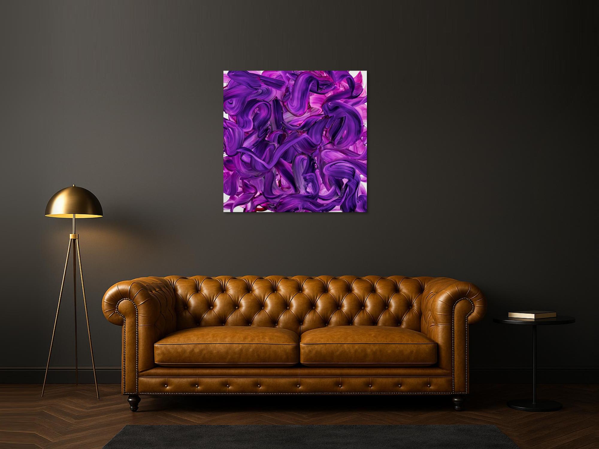 Original Gemälde abstrakt 100x100cm Action Painting expressionistisch handgemalt Mischtechnik violett rosa hochwertig