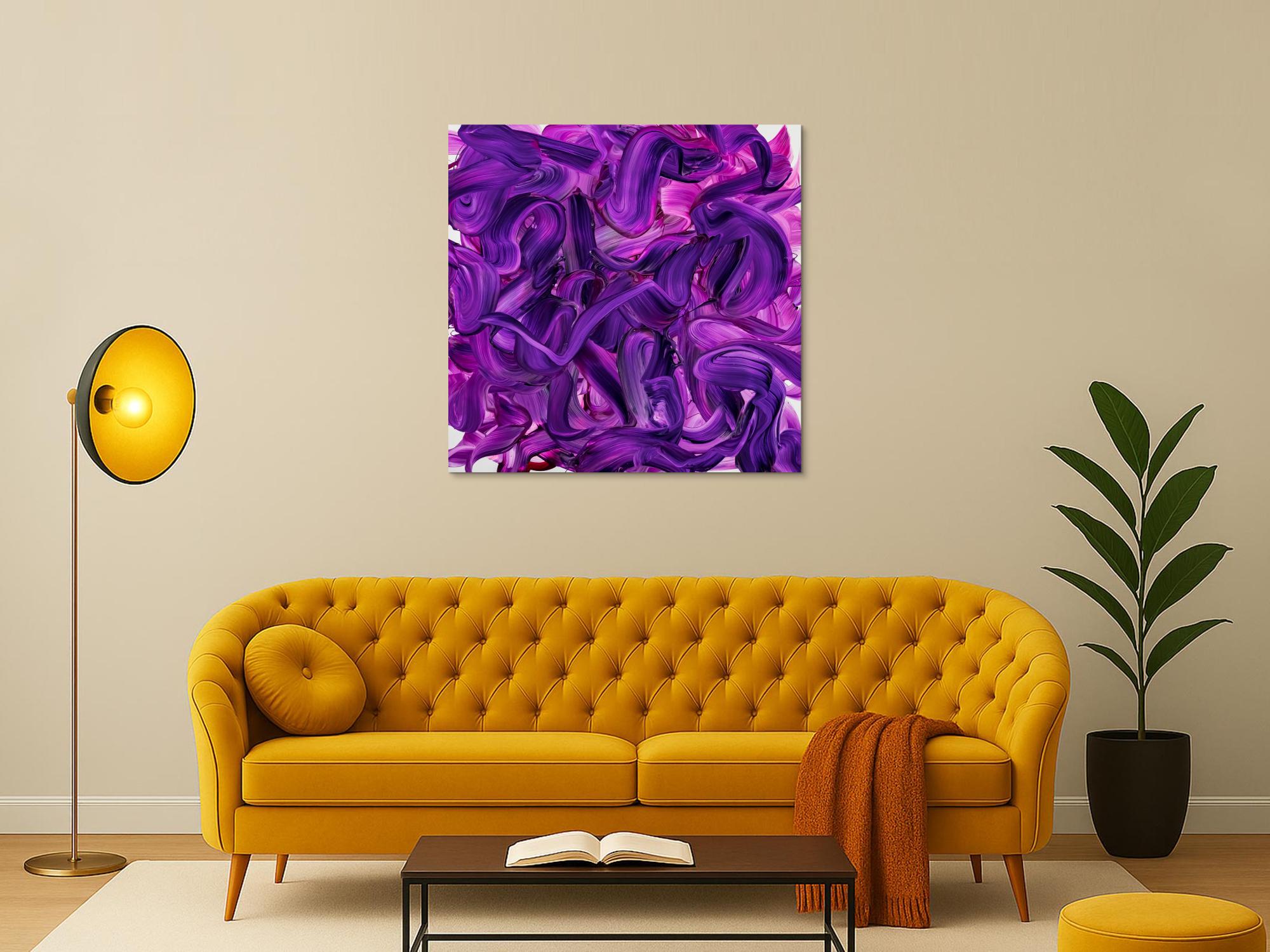 Original Gemälde abstrakt 100x100cm Action Painting expressionistisch handgemalt Mischtechnik violett rosa hochwertig