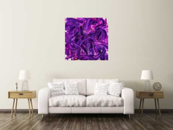 Original Gemälde abstrakt 100x100cm Action Painting expressionistisch handgemalt Mischtechnik violett rosa hochwertig