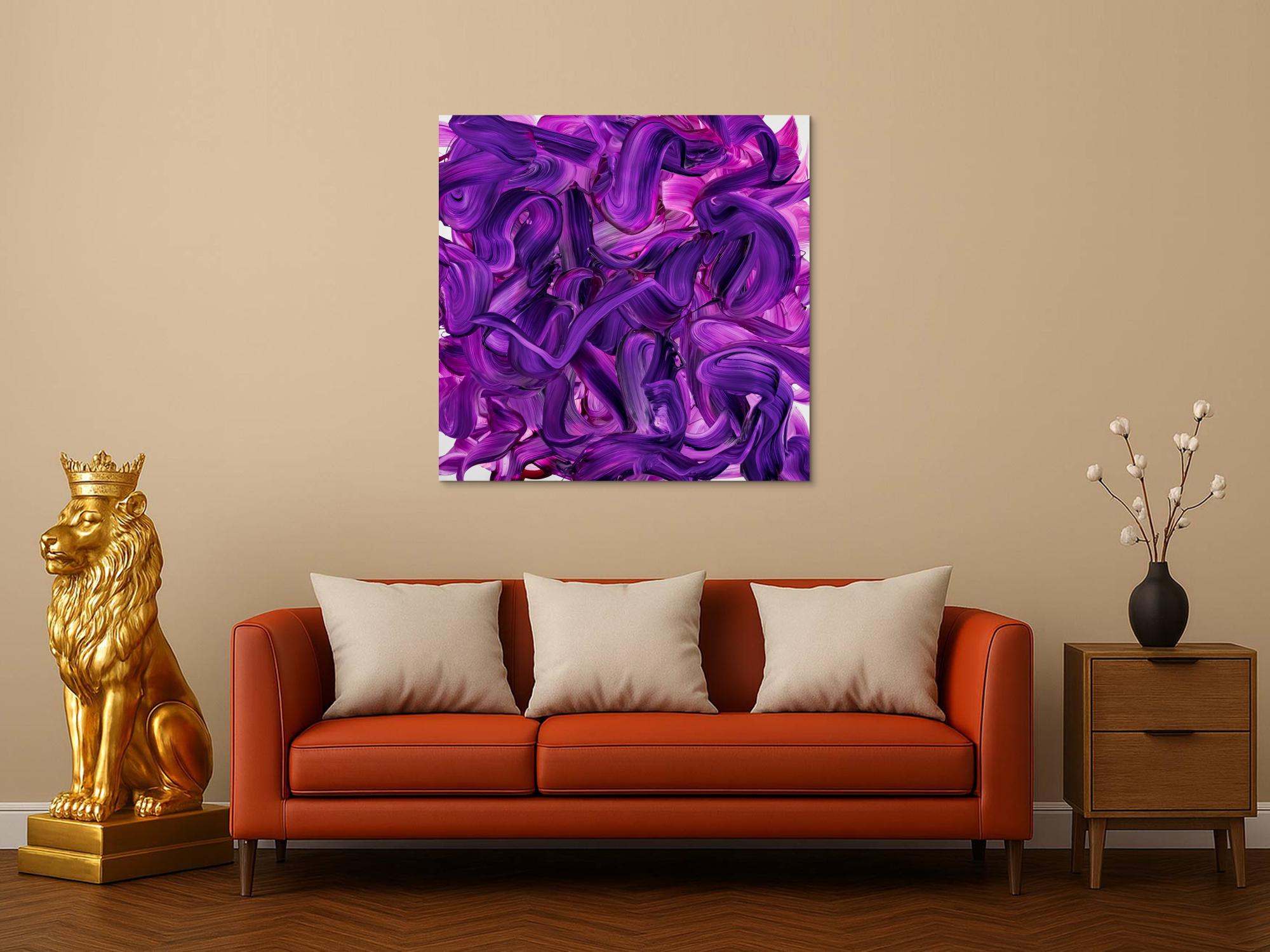 Original Gemälde abstrakt 100x100cm Action Painting expressionistisch handgemalt Mischtechnik violett rosa hochwertig