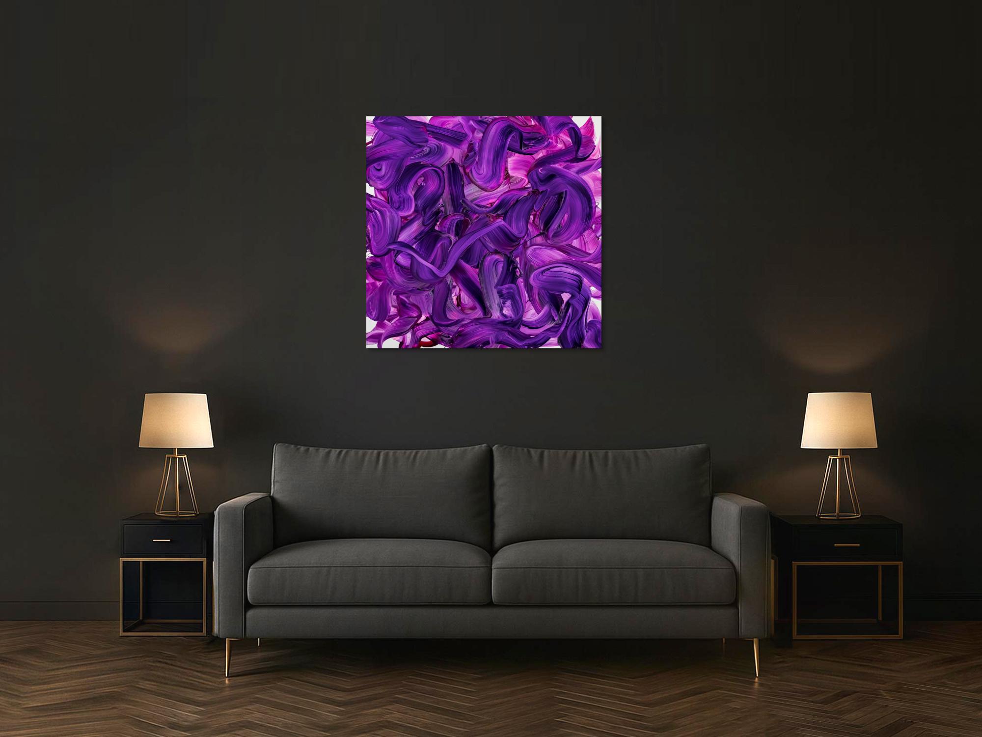 Original Gemälde abstrakt 100x100cm Action Painting expressionistisch handgemalt Mischtechnik violett rosa hochwertig