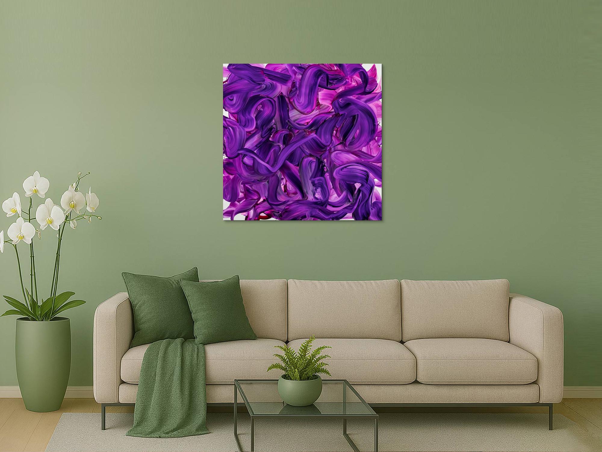 Original Gemälde abstrakt 100x100cm Action Painting expressionistisch handgemalt Mischtechnik violett rosa hochwertig