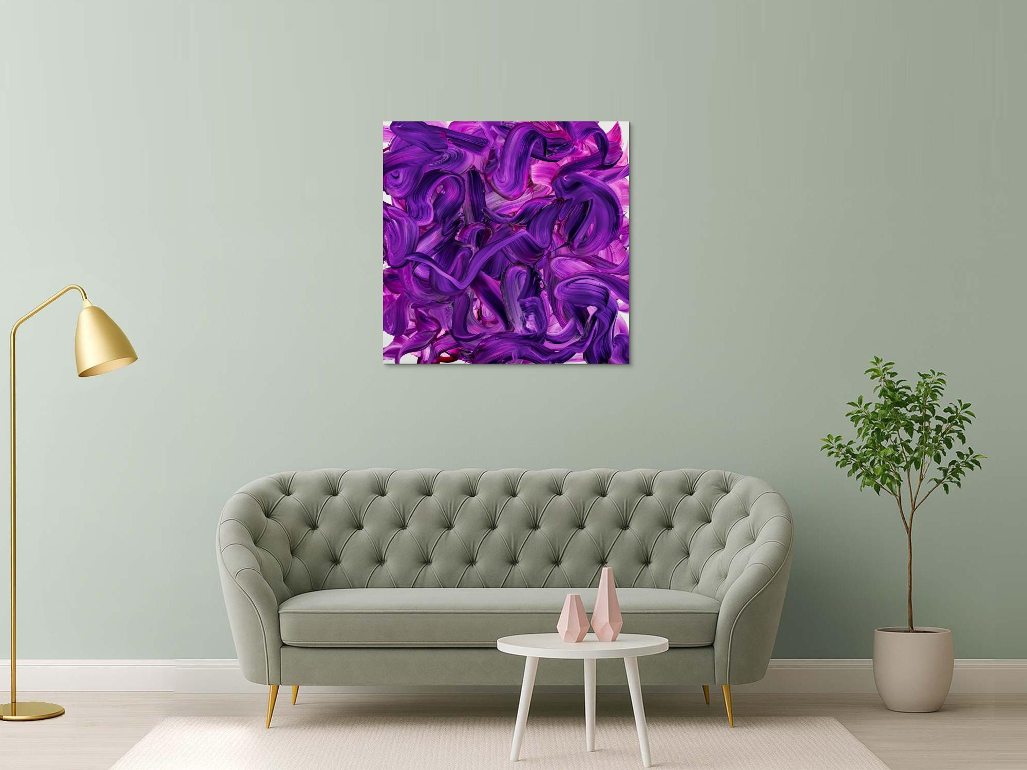 Original Gemälde abstrakt 100x100cm Action Painting expressionistisch handgemalt Mischtechnik violett rosa hochwertig