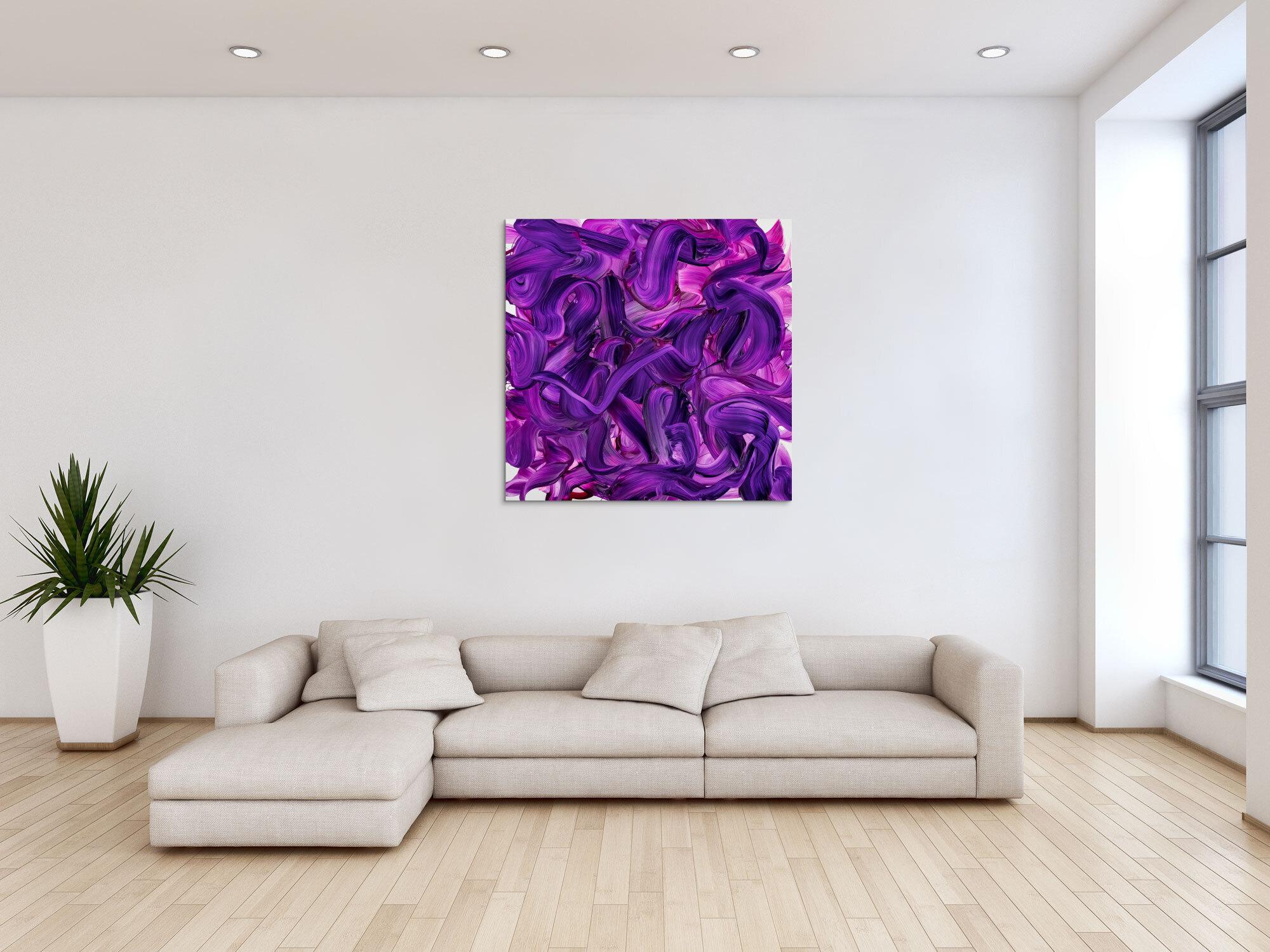 Original Gemälde abstrakt 100x100cm Action Painting expressionistisch handgemalt Mischtechnik violett rosa hochwertig