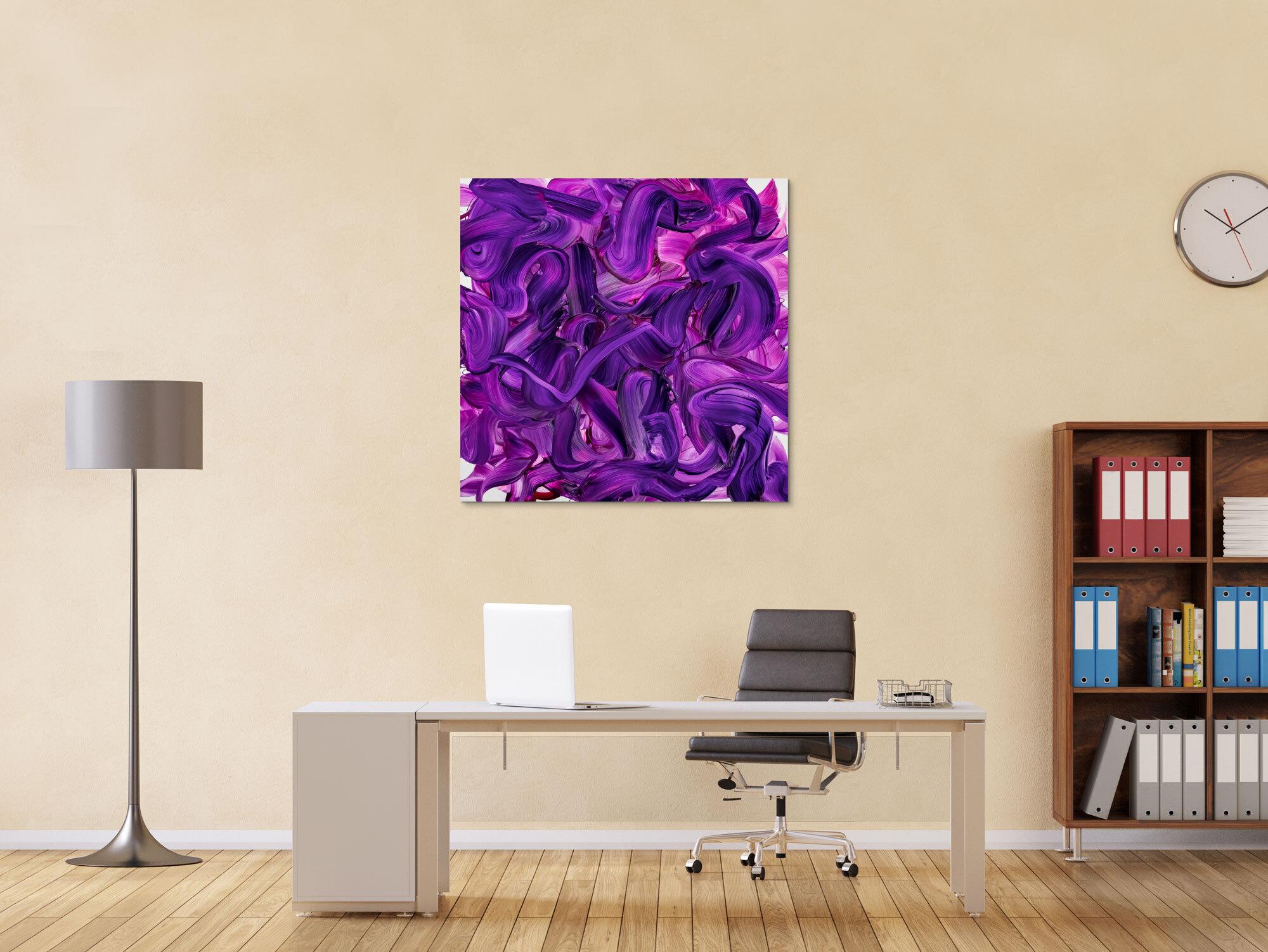 Original Gemälde abstrakt 100x100cm Action Painting expressionistisch handgemalt Mischtechnik violett rosa hochwertig