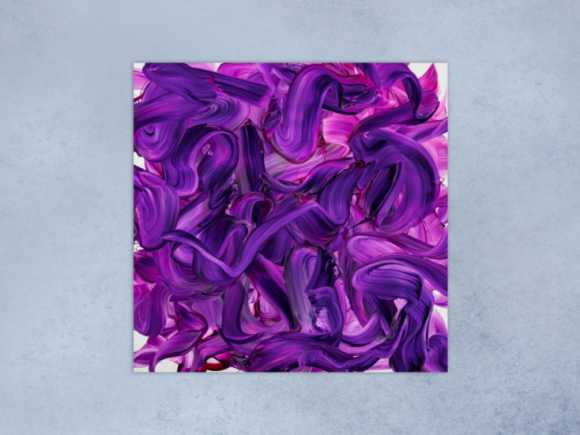 Original Gemälde abstrakt 100x100cm Action Painting expressionistisch handgemalt Mischtechnik violett rosa hochwertig