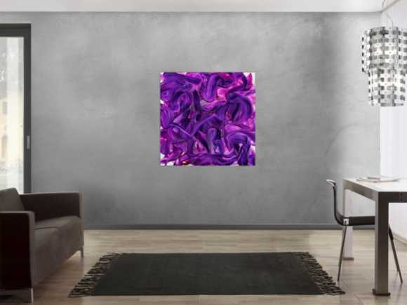 Original Gemälde abstrakt 100x100cm Action Painting expressionistisch handgemalt Mischtechnik violett rosa hochwertig