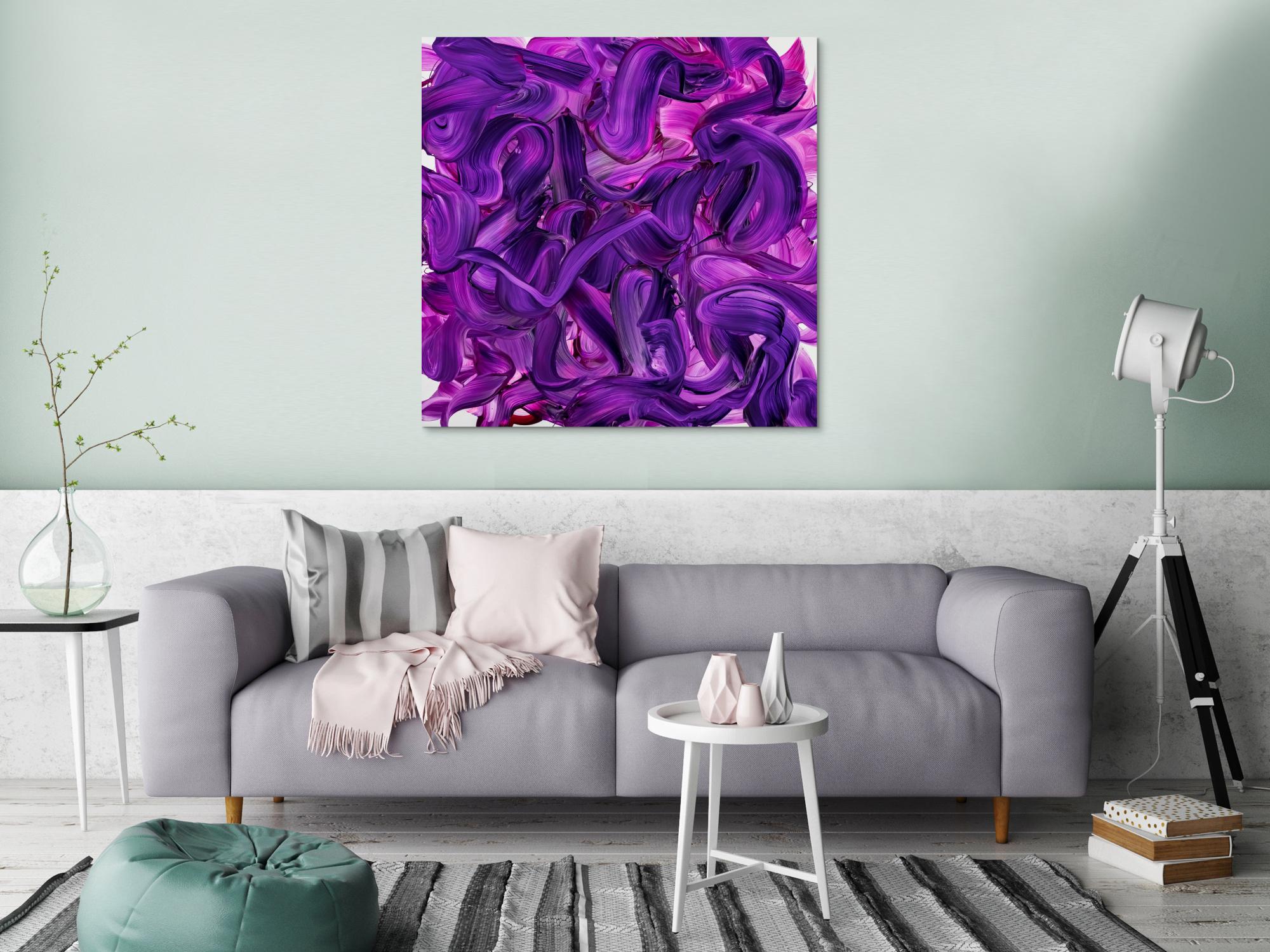 Original Gemälde abstrakt 100x100cm Action Painting expressionistisch handgemalt Mischtechnik violett rosa hochwertig