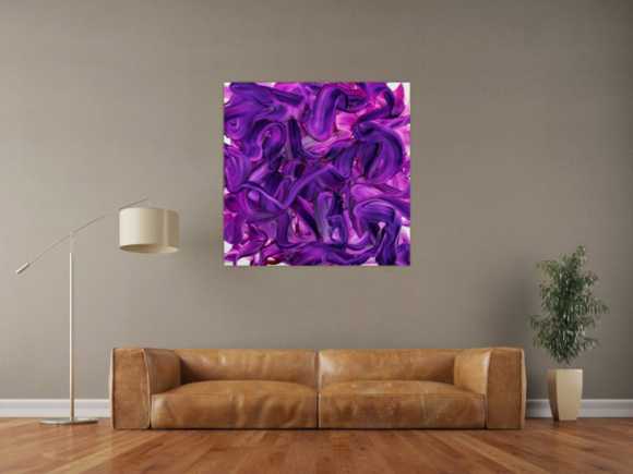 Original Gemälde abstrakt 100x100cm Action Painting expressionistisch handgemalt Mischtechnik violett rosa hochwertig