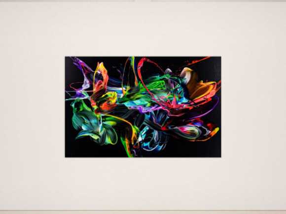 Original Gemälde abstrakt 130x200cm Action Painting zeitgenössisch handgefertigt Neon Farben auf schwarz bunt einzigartig