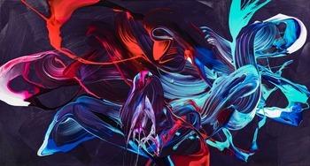 Gemälde Original abstrakt 80x150cm Minimalistisch zeitgenössisch handgemalt Action Painting violett blau rot Unikat