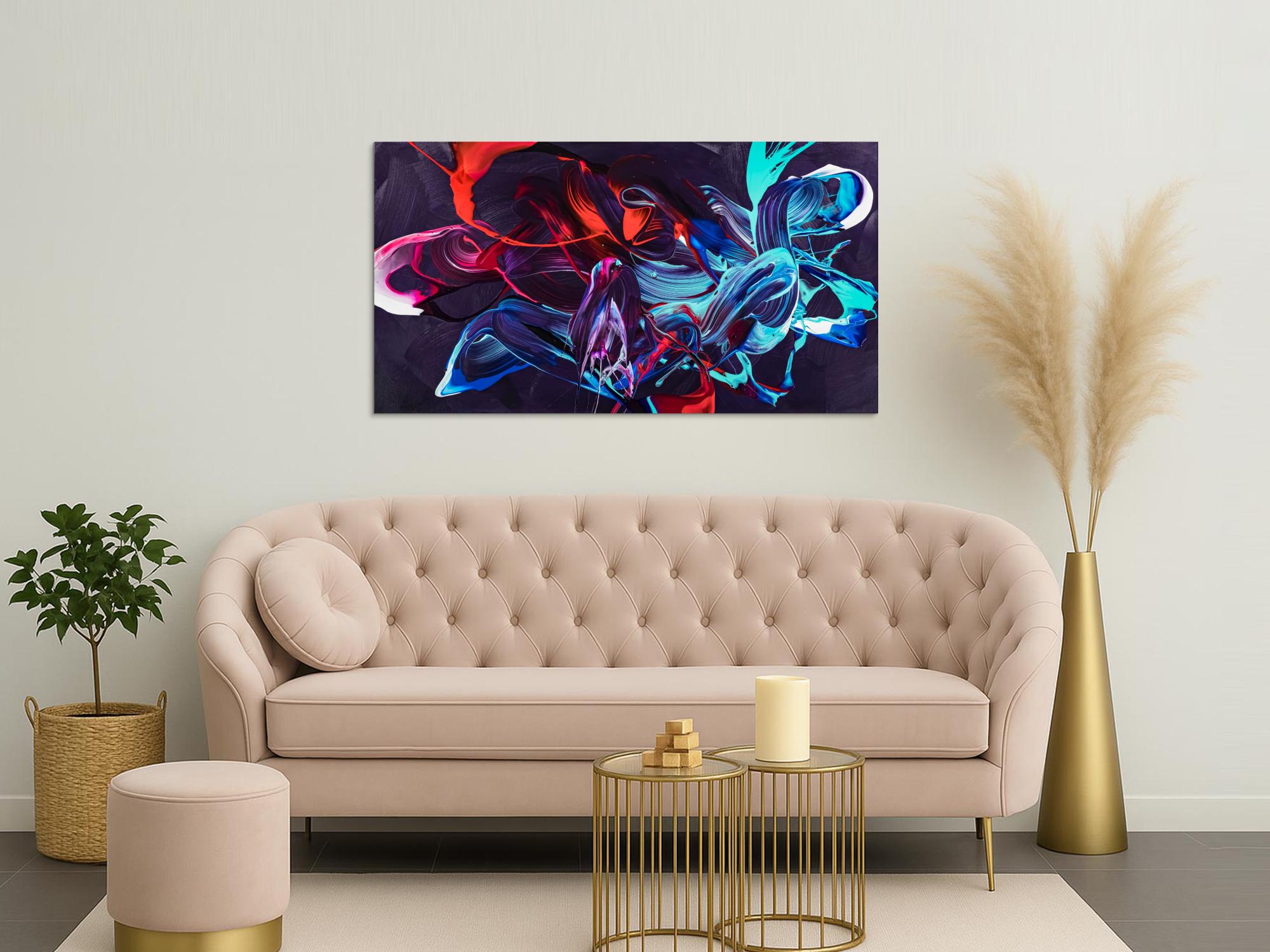 Gemälde Original abstrakt 80x150cm Minimalistisch zeitgenössisch handgemalt Action Painting violett blau rot Unikat