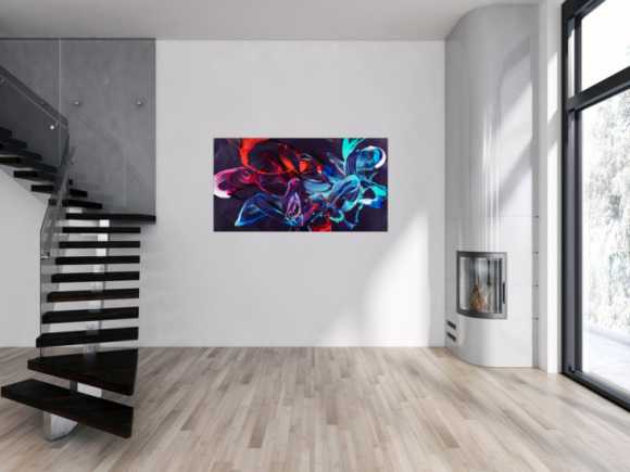 Gemälde Original abstrakt 80x150cm Minimalistisch zeitgenössisch handgemalt Action Painting violett blau rot Unikat
