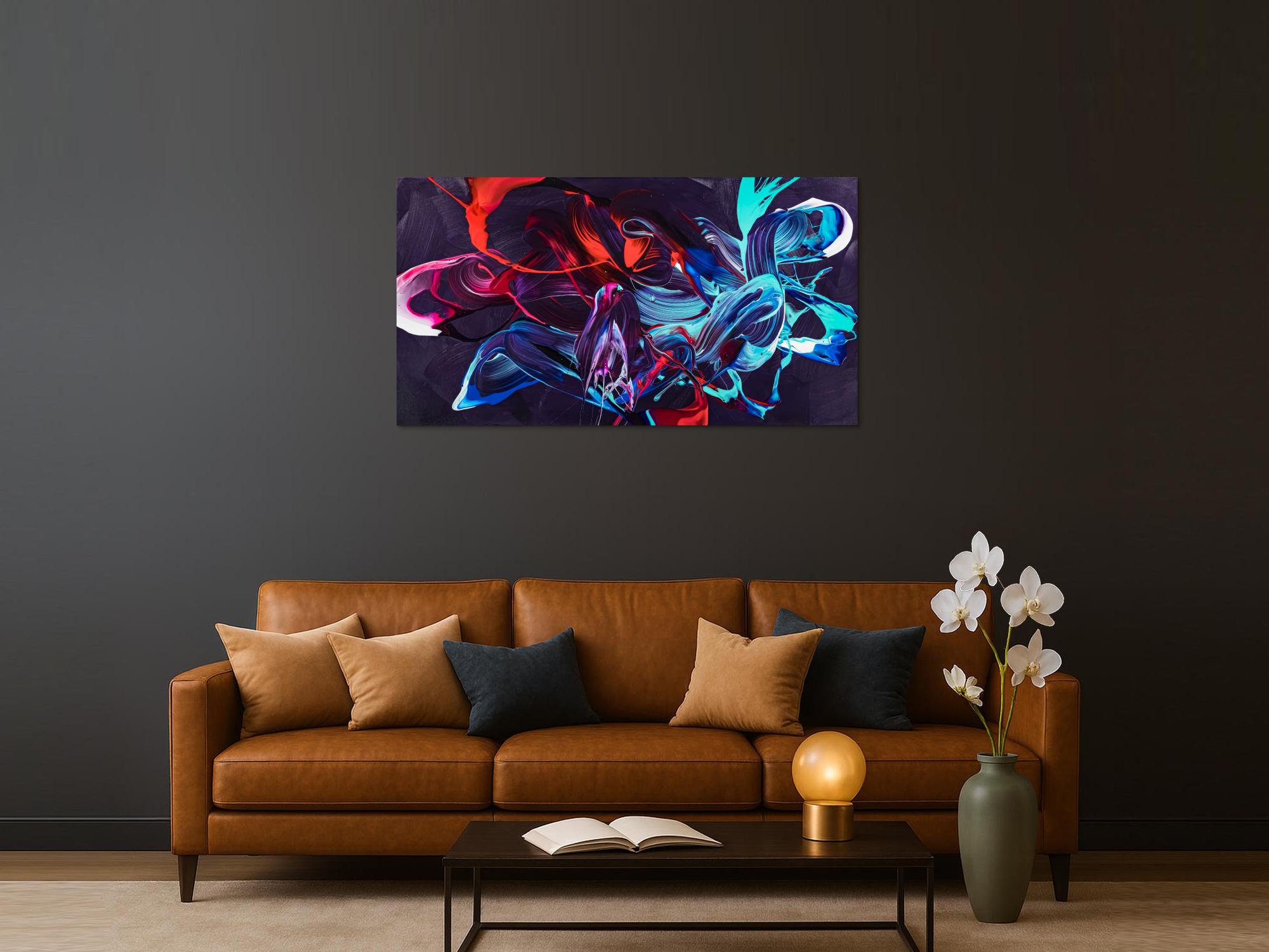 Gemälde Original abstrakt 80x150cm Minimalistisch zeitgenössisch handgemalt Action Painting violett blau rot Unikat