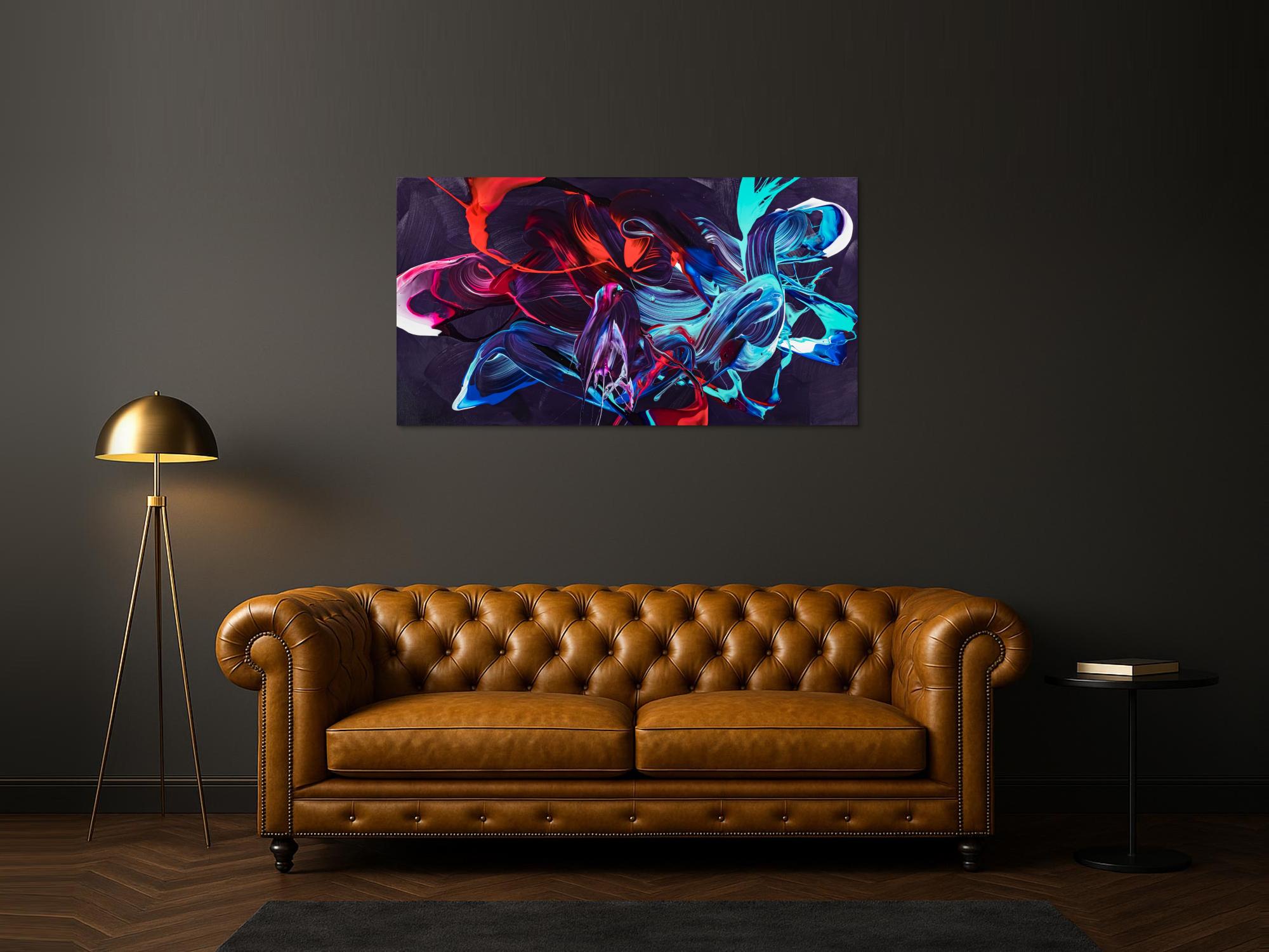 Gemälde Original abstrakt 80x150cm Minimalistisch zeitgenössisch handgemalt Action Painting violett blau rot Unikat