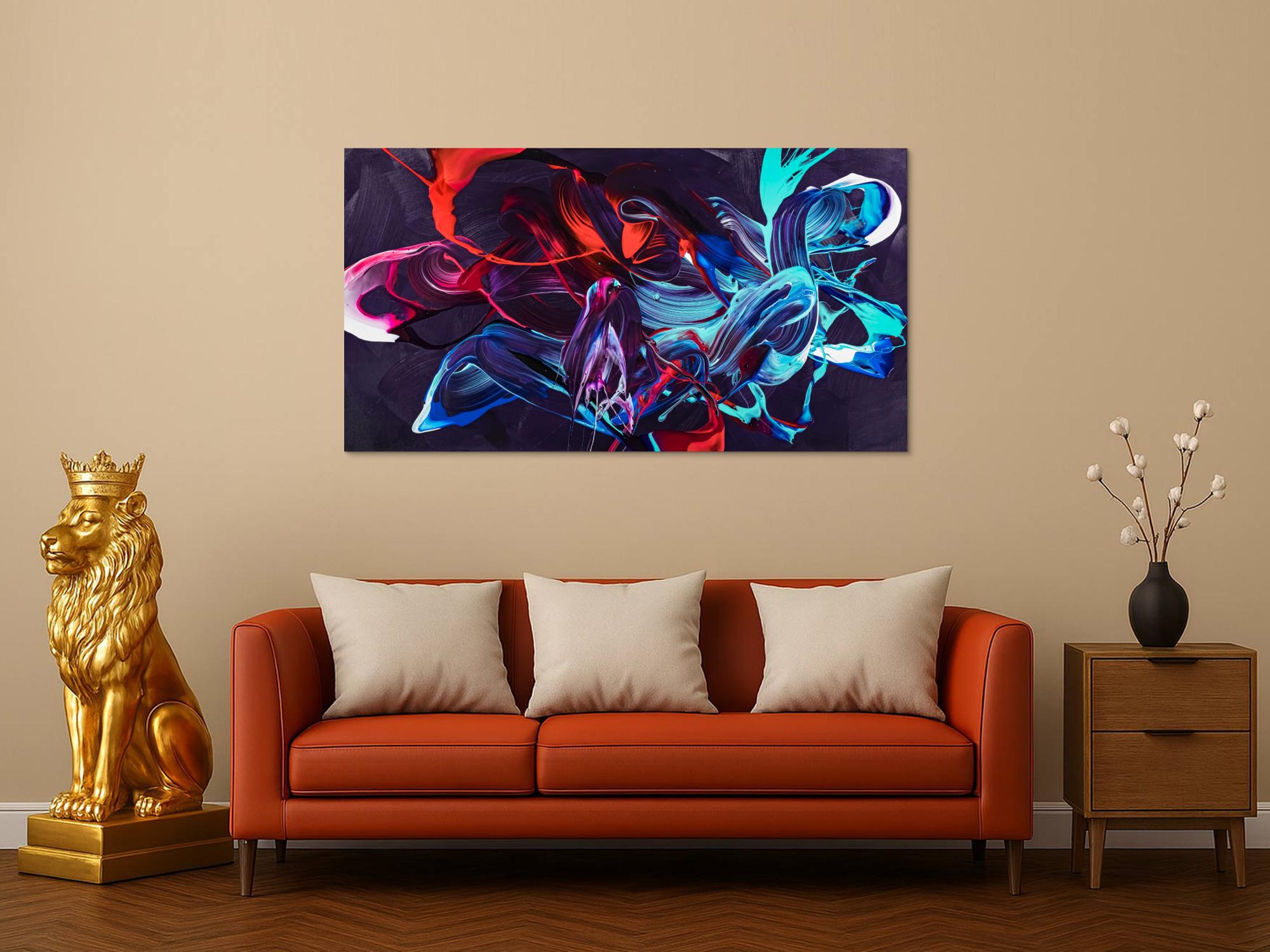 Gemälde Original abstrakt 80x150cm Minimalistisch zeitgenössisch handgemalt Action Painting violett blau rot Unikat