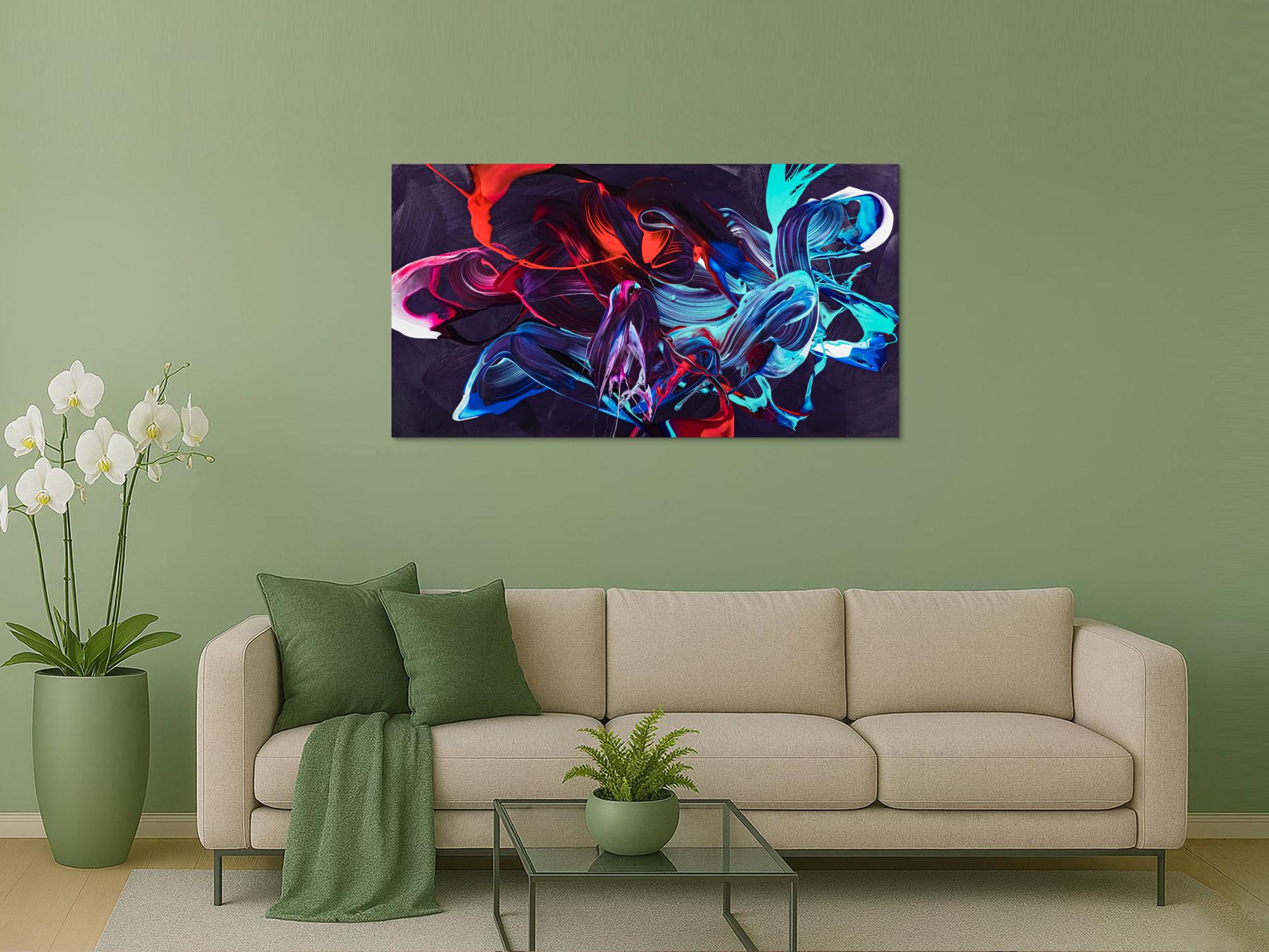 Gemälde Original abstrakt 80x150cm Minimalistisch zeitgenössisch handgemalt Action Painting violett blau rot Unikat