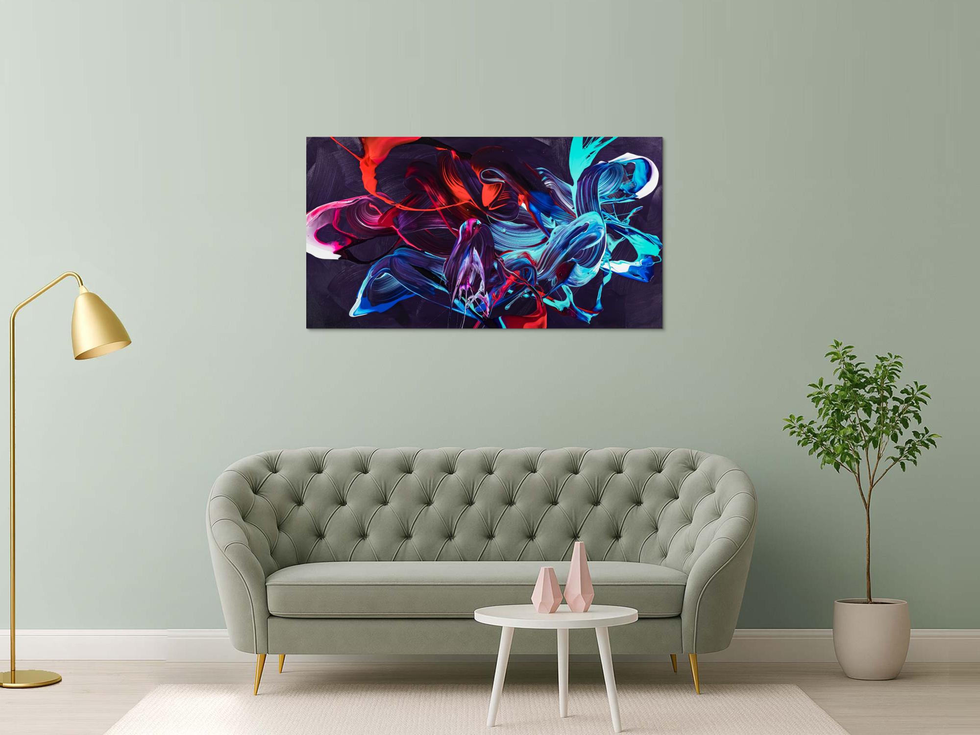 Gemälde Original abstrakt 80x150cm Minimalistisch zeitgenössisch handgemalt Action Painting violett blau rot Unikat