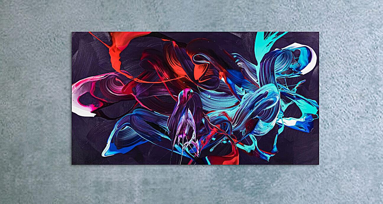 Gemälde Original abstrakt 80x150cm Minimalistisch zeitgenössisch handgemalt Action Painting violett blau rot Unikat