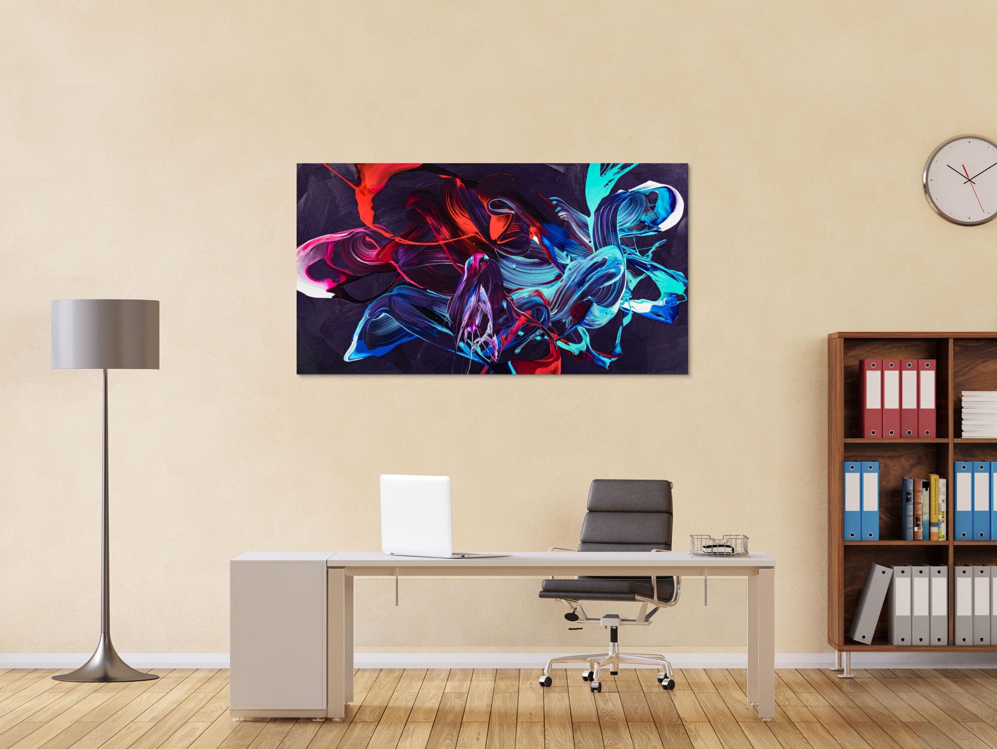 Gemälde Original abstrakt 80x150cm Minimalistisch zeitgenössisch handgemalt Action Painting violett blau rot Unikat