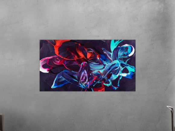 Gemälde Original abstrakt 80x150cm Minimalistisch zeitgenössisch handgemalt Action Painting violett blau rot Unikat