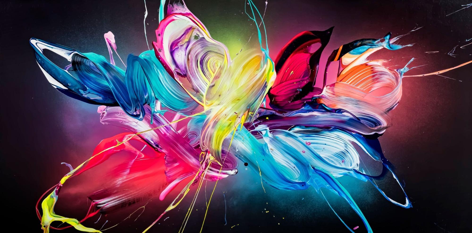 Gemälde Original abstrakt 90x180cm Action Painting Modern Art auf Leinwand Mischtechnik schwarz bunt pink hochwertig