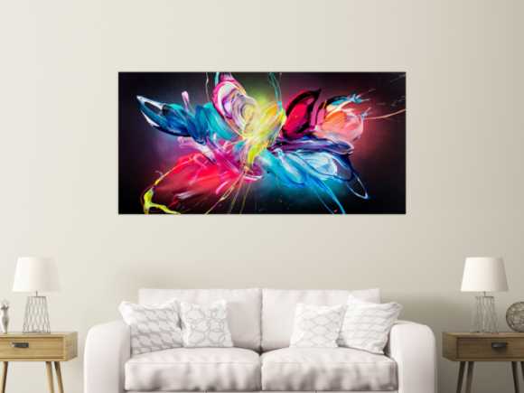 Gemälde Original abstrakt 90x180cm Action Painting Modern Art auf Leinwand Mischtechnik schwarz bunt pink hochwertig