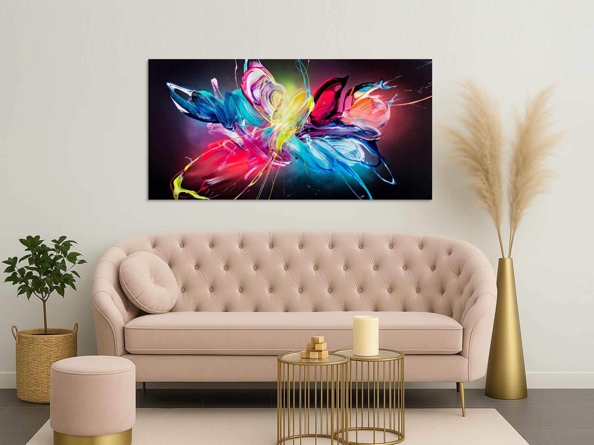 Gemälde Original abstrakt 90x180cm Action Painting Modern Art auf Leinwand Mischtechnik schwarz bunt pink hochwertig