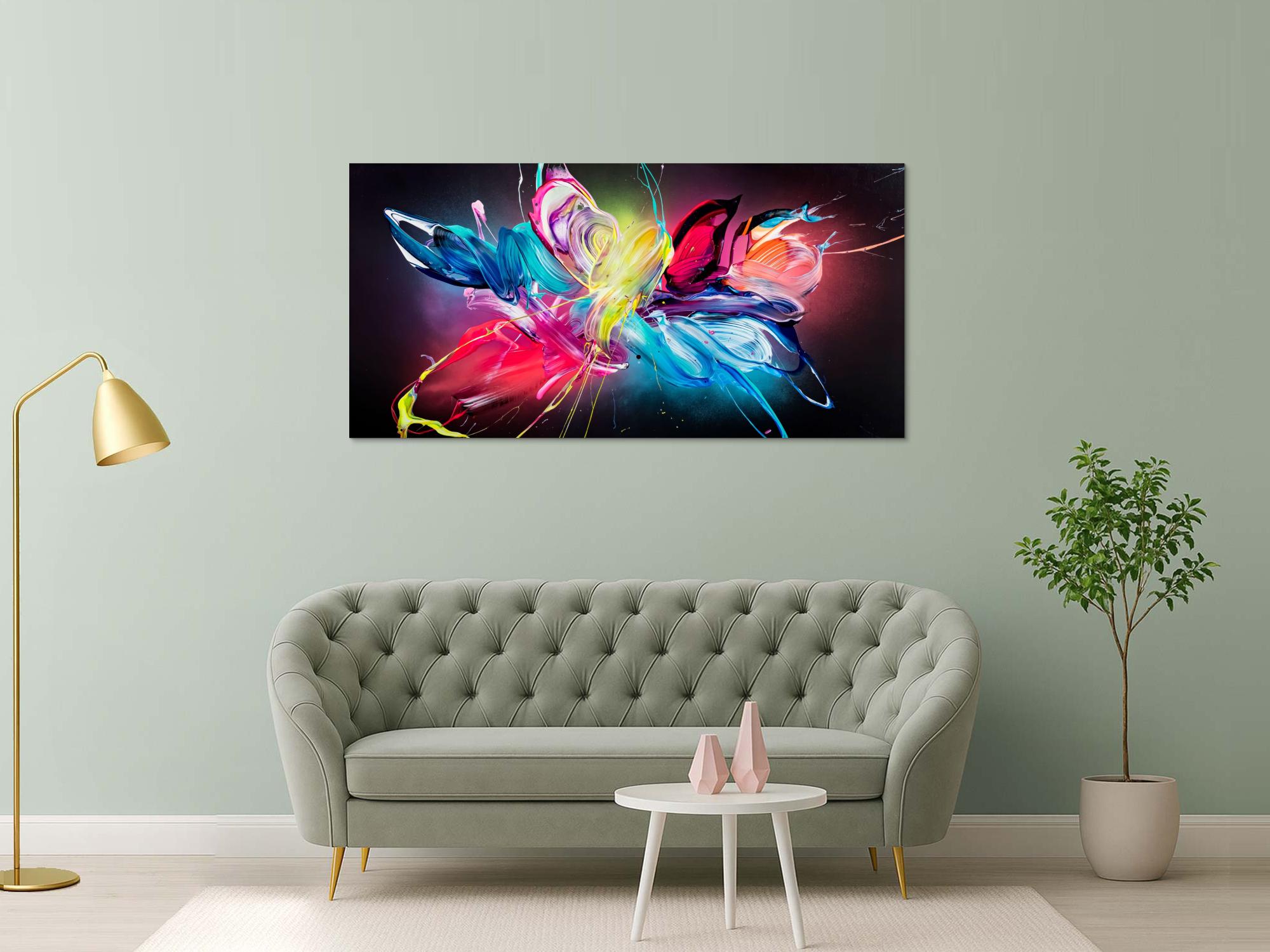 Gemälde Original abstrakt 90x180cm Action Painting Modern Art auf Leinwand Mischtechnik schwarz bunt pink hochwertig