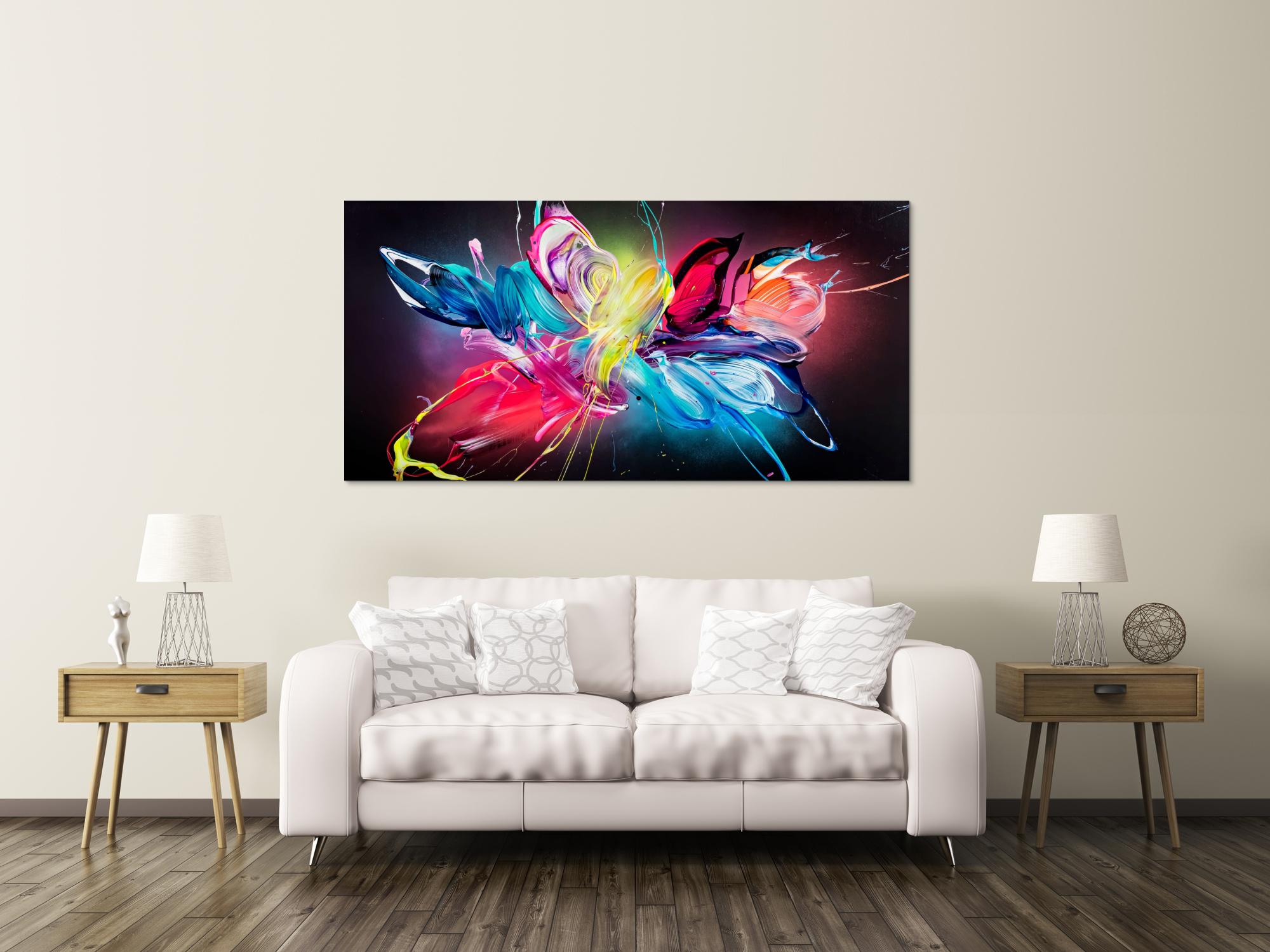 Gemälde Original abstrakt 90x180cm Action Painting Modern Art auf Leinwand Mischtechnik schwarz bunt pink hochwertig